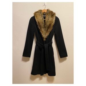 Nasty Gal wool blend fur trimmed coat size xs